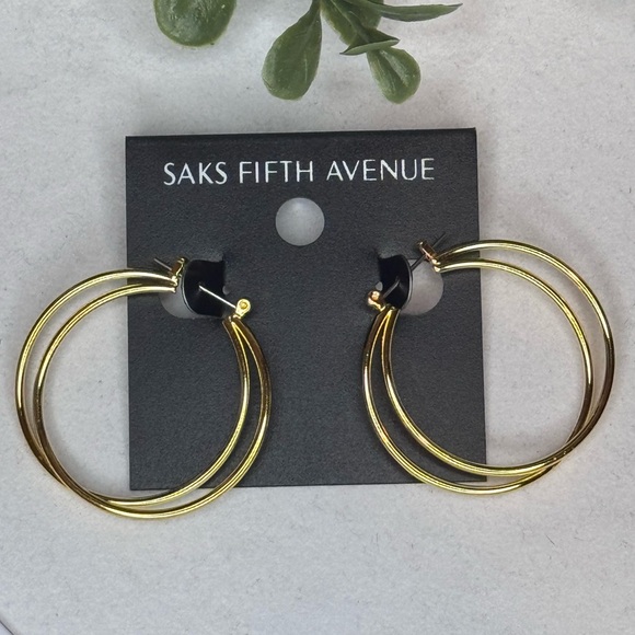 Saks Fifth Ave Gold Tone Hoop Earrings - Picture 2 of 4